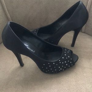 Satin diamond sequins peep toe heels